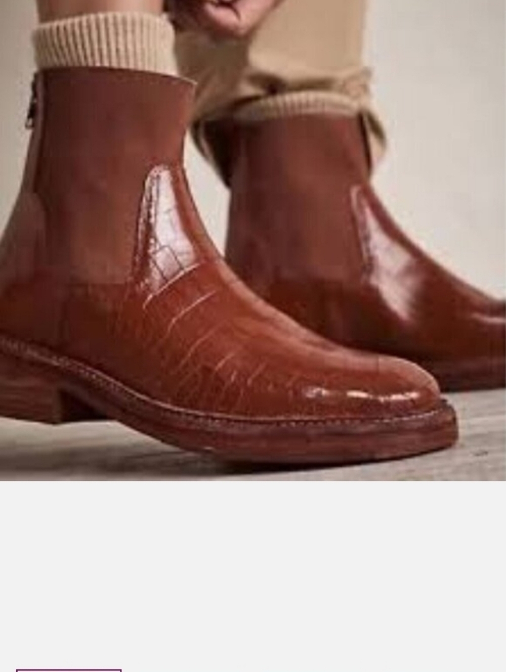 Free People Arlo Santa Fe Chelsea Boots Embossed Croc Ankle Boots Brown Size 40